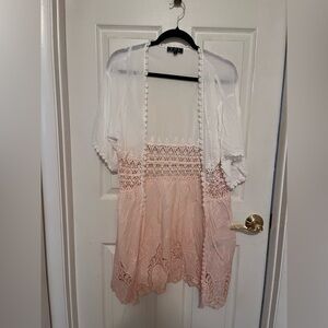 POL White and Pink Lace Sweater